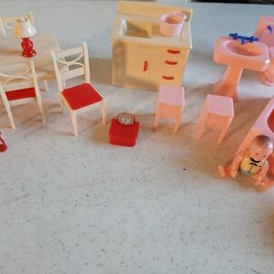Charming Dollhouse Furniture Set with Red and Pink Details Lot
